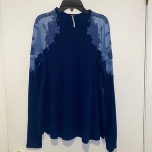 Free people blue sweater with cutout shoulders